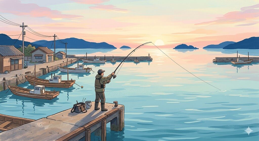 春の瀬戸内でエギングを楽しむアングラー