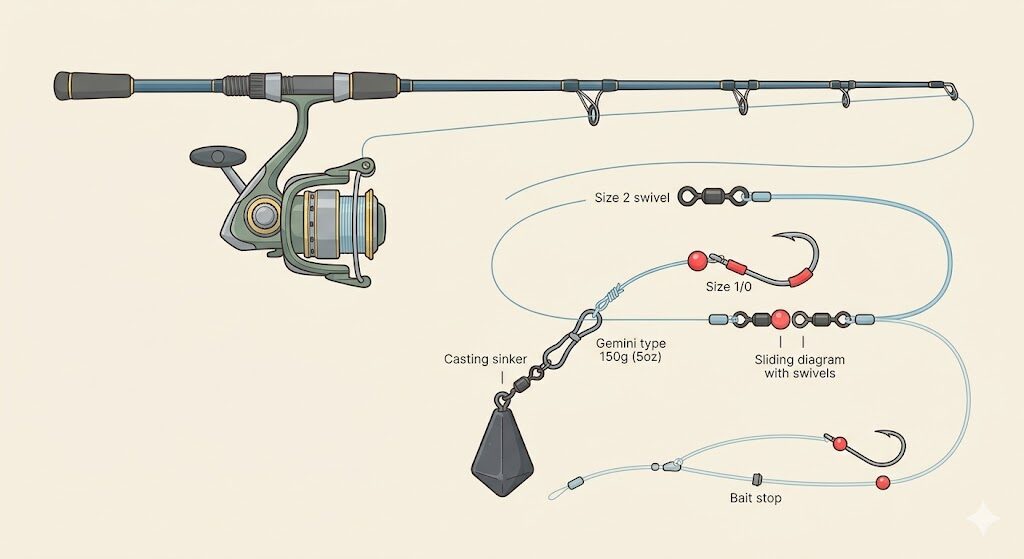 投げ釣りタックル(竿・リール・仕掛け)のイラスト