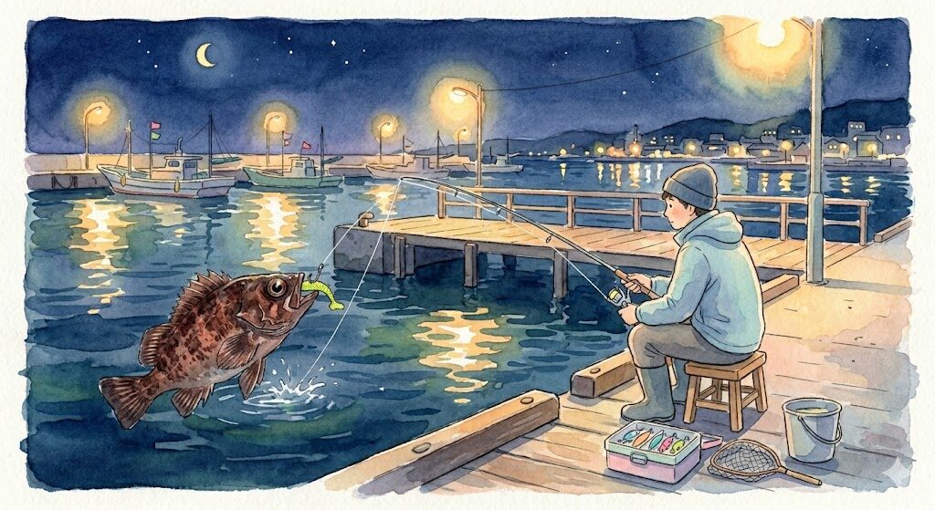 春の瀬戸内メバリング 夜の港でルアー釣り